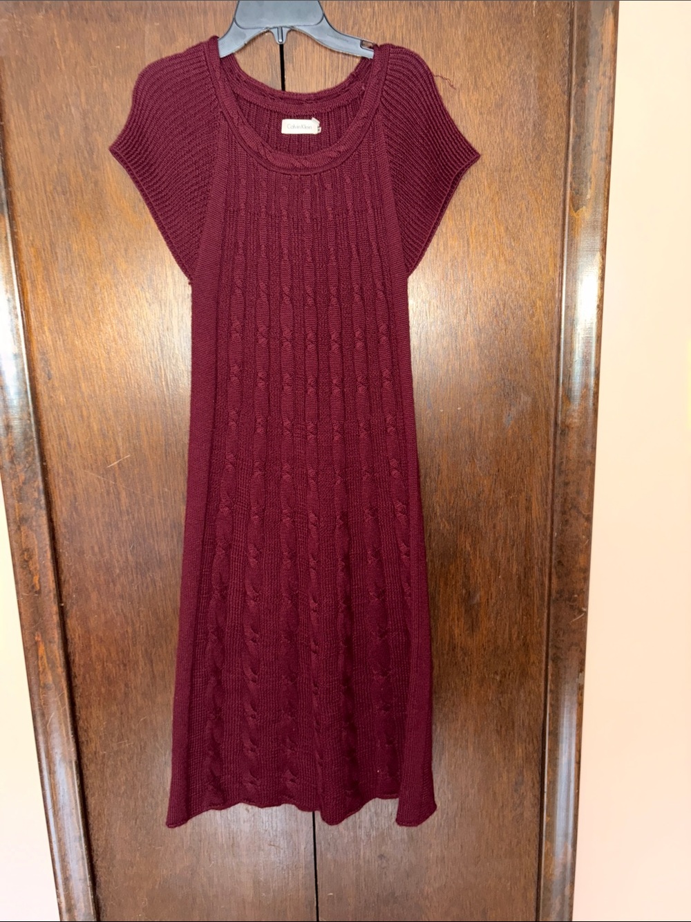 Calvin Klein Cable-Knit Midi Dress in Burgundy